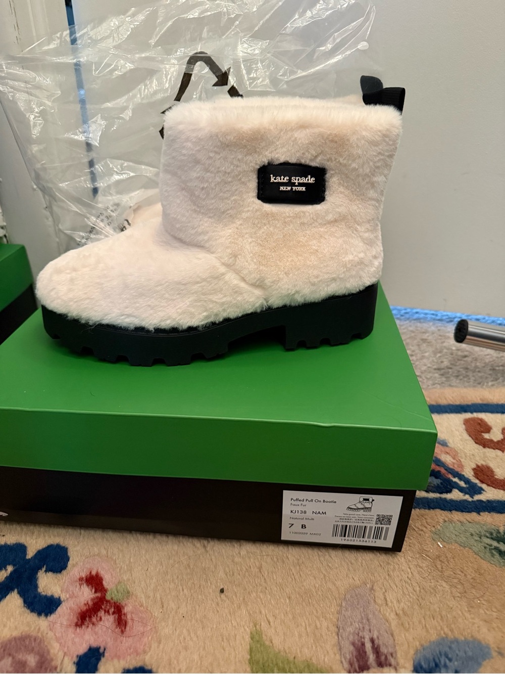 kate spade Pale Cream Faux Fur Lug Ankle Boots